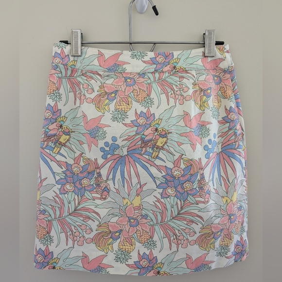 NEW Talbots Canvas A Line Skirt 4 Petite Ivory Pastel Jungle Tropical Parrot 4P - Picture 4 of 15
